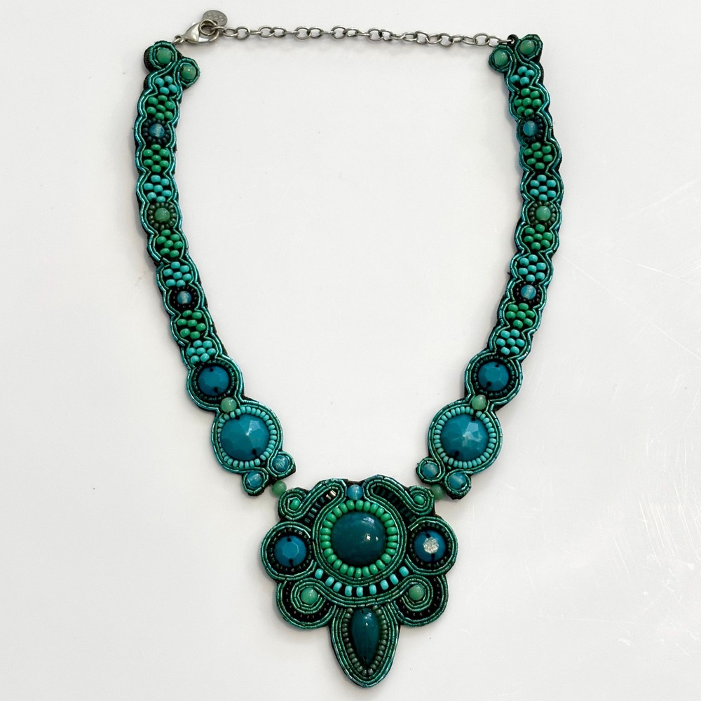 Turquoise Green Beaded Statement Necklace - Abbott Lyon